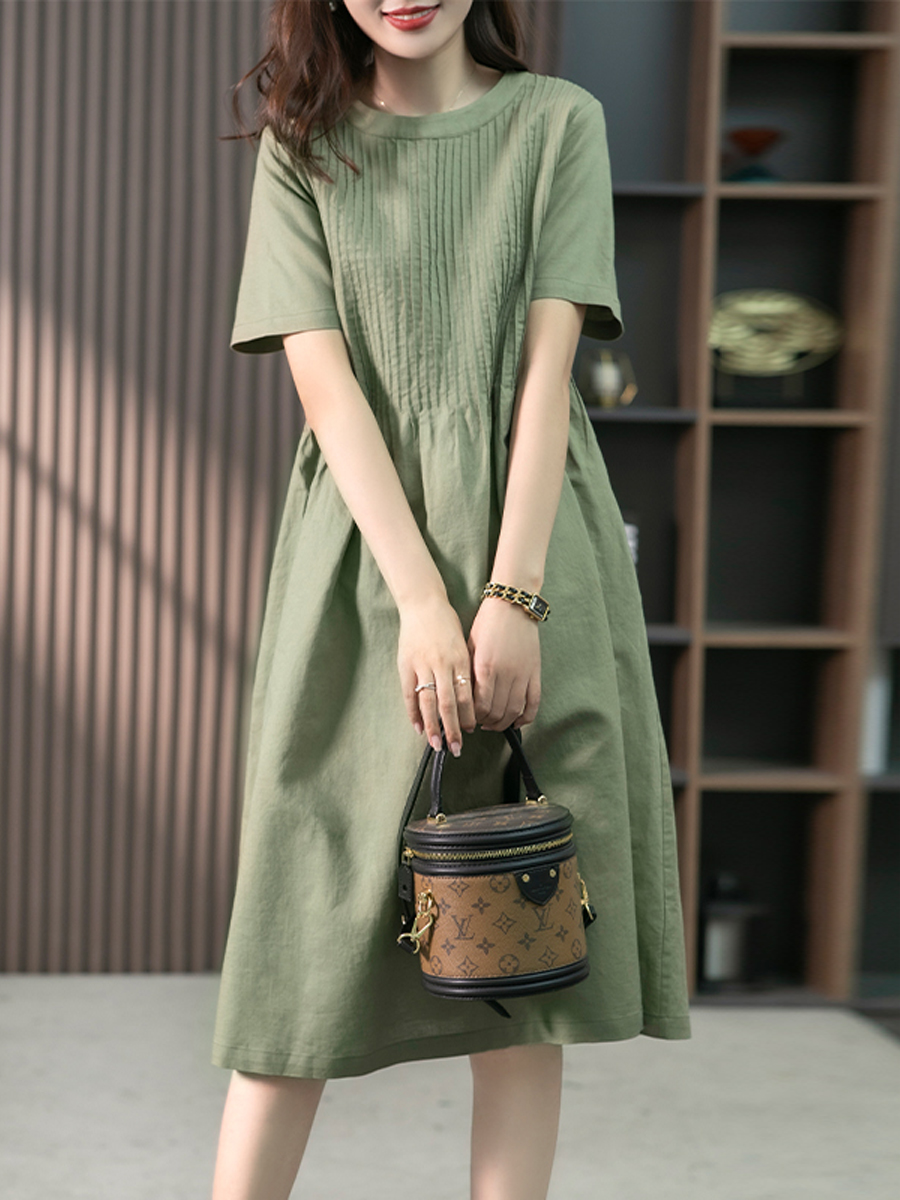 YX【现货7天】亚麻连衣裙女中长款2023夏季新款韩版宽松设计感小众中长裙子