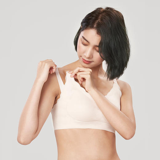 都市丽人快乐妈咪内衣舒适包容便捷哺乳蕾丝随意裁薄款3/4杯孕哺文胸内衣无钢圈三排扣LB32R2 商品图1