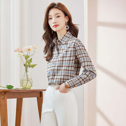 新款长袖衬衫百搭小众衬衣时尚春秋宽松韩版格纹春季女士 商品图4