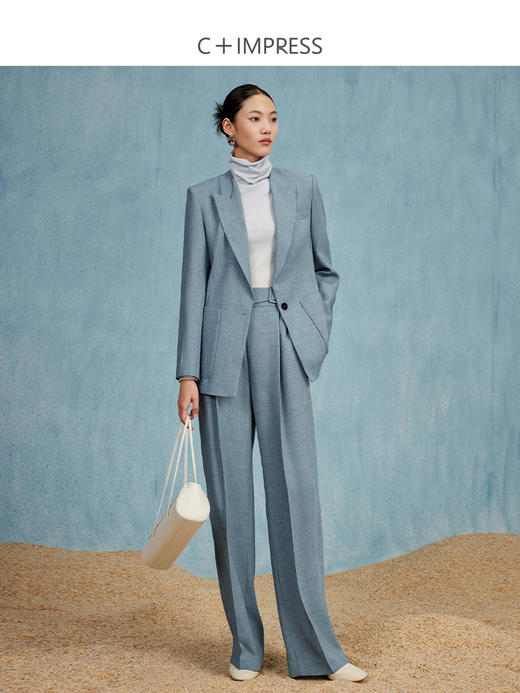 西嘉C+IMPRESS/西嘉秋季醋酸西装女外套翻领腰带直筒裤两件套装WT2303084 商品图2