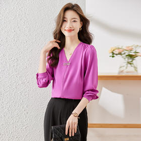 新款长袖衬衫百搭小众洋气显瘦春夏时尚宽松春秋纯色韩版v领