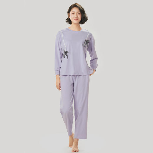 都市丽人生活家居女士睡衣26支CVC单面棉质薄款长袖长裤类家居服套装LH32J3 商品图0