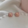 JU-C0029几何方形新款珍珠耳钉女小众感郁金香耳环潮甜美粉色耳饰 商品缩略图3