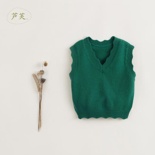 【马克珍妮 芦芙】秋装新款 女童绵羊毛花边V领针织马甲 231913 商品图1