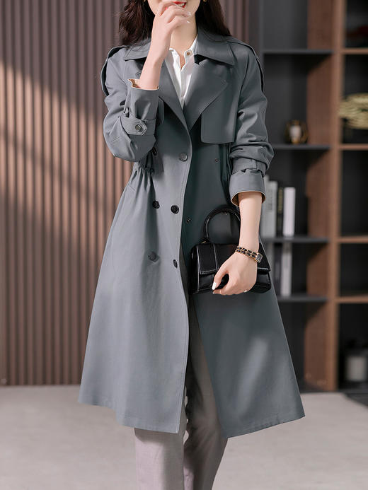 YX【定制25天】风衣外套女韩系风格穿搭2023秋季新款设计感系带中长款大衣 商品图2