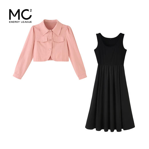 mc2黑色背心裙+粉色短外套女装2023秋季新款舒适两件套茶歇法式风 商品图3