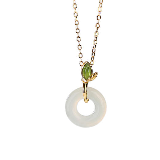 【寸思】S925银镀金和田玉碧玉平安扣叶子吊坠【CW-DZ05805】 商品图4