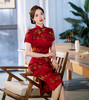 ZAYS-82276春季改良中长花罗香云纱旗袍日常气质红色喜婆婆旗袍礼服 商品缩略图0