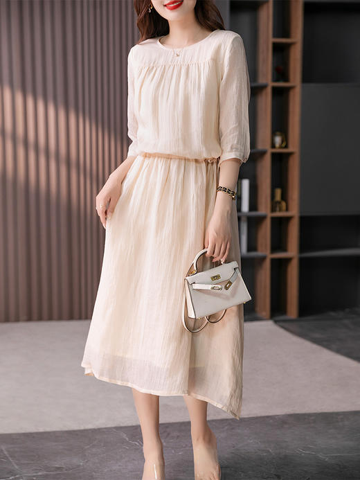 【现货7天】复古苎麻连衣裙女2023夏季新款宽松飘逸气质优雅减龄长裙子 商品图3