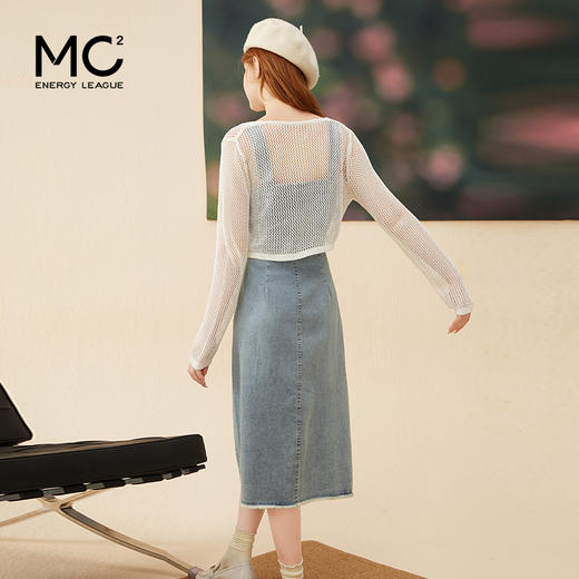 mc2牛仔吊带连衣裙长裙秋季新款+长袖针织开衫复古牛仔裙套装气质 商品图2