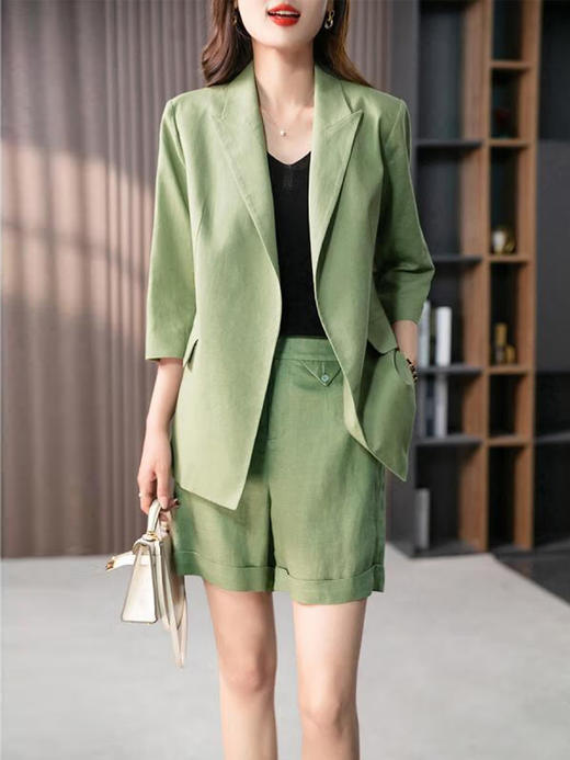 YX【定制30天】时尚气质休闲两件套装女2023夏季新款七分袖西服小西装外套 商品图3