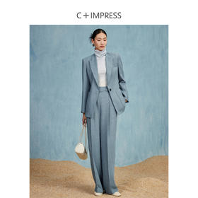 西嘉C+IMPRESS/西嘉秋季醋酸西装女外套翻领腰带直筒裤两件套装WT2303084