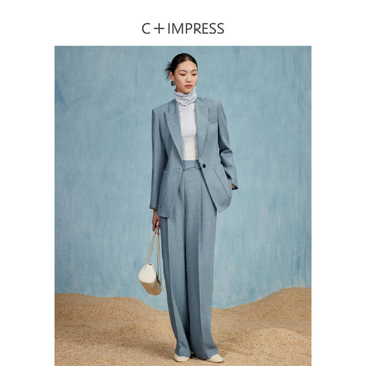 西嘉C+IMPRESS/西嘉秋季醋酸西装女外套翻领腰带直筒裤两件套装WT2303084 商品图0