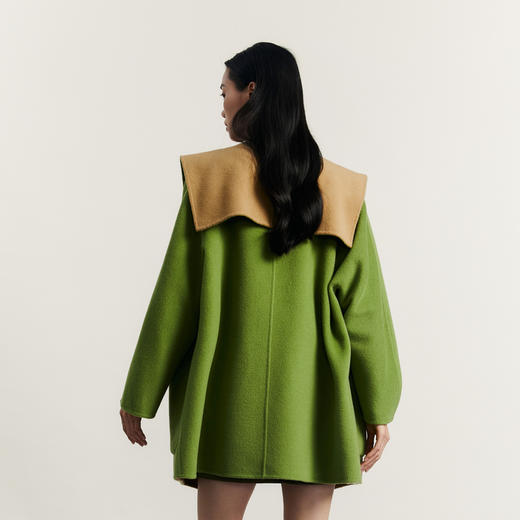 谜底翻领宽松大衣外套女2023秋季新款学院风撞色羊毛呢233MD0954 商品图2