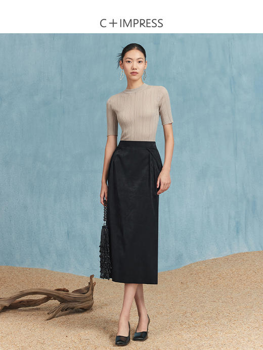 西嘉C+IMPRESS/西嘉日本进口气质半身裙女秋季桃皮绒肌理感郁金香裙子BQ2303004 商品图2