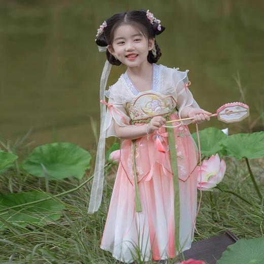 女童汉服粉色短袖古风刺绣襦裙连衣裙 商品图0