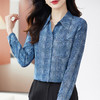 TC 90015牛仔印花真丝衬衫复古风显瘦基础通勤桑蚕丝衬衣 商品缩略图1