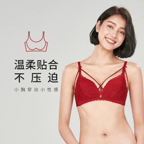 都市丽人自然舒适A杯适穿蕾丝内衣中厚款3/4杯常规文胸无钢圈二排扣新年本命年红品LB36M2