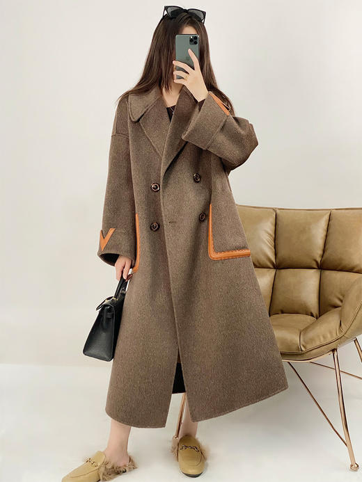 YX【现货7天】时尚高端设计感羊毛大衣女2022冬季新款宽松过膝呢子外套中长款 商品图2
