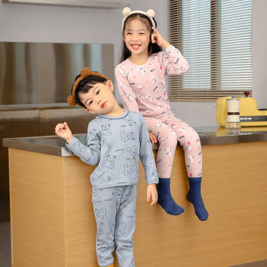 【儿童A类纯棉保暖内衣】秋冬日韩版新款 大中小童男女童家居提花秋衣秋裤 商品图2