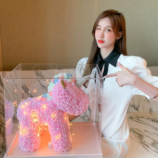 【38女神节】小熊玫瑰独角兽永生花礼盒装 节日礼物送朋友闺蜜爱人 商品图2