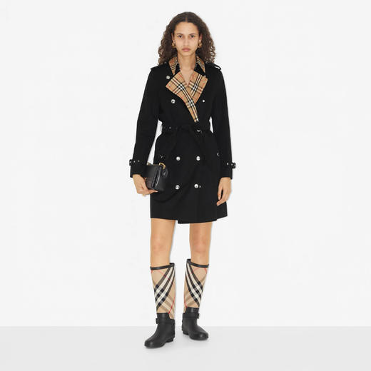 BURBERRY 巴宝莉 女士格纹装饰棉质 Trench 风衣 黑色 8072801 A1189 商品图1
