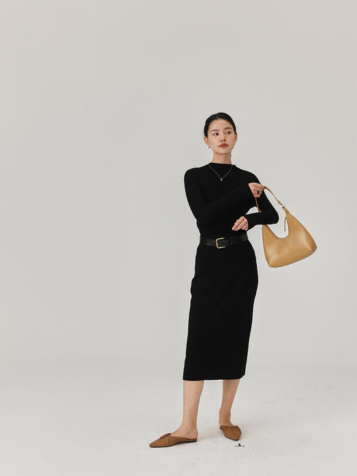 HeyDress针织半身裙女秋季法式修身开叉弹力直筒半裙显瘦包臀裙子 商品图0