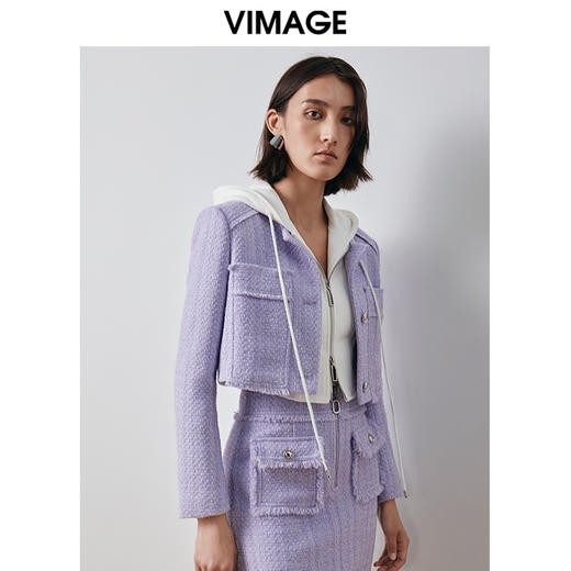 VIMAGE纬漫纪秋季新款紫色小香风外套V2003609 商品图1