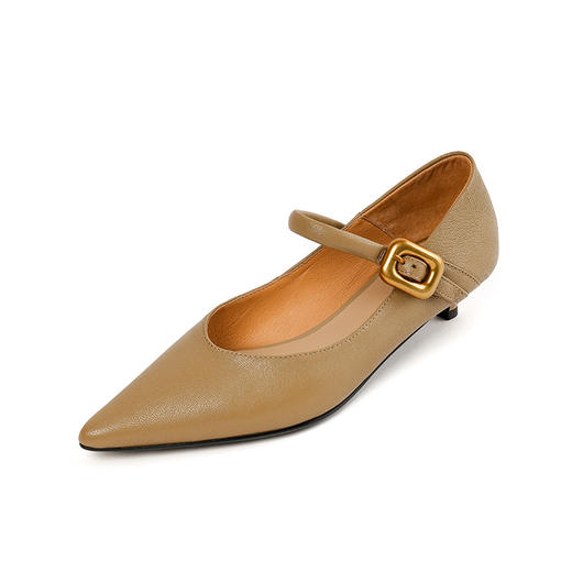 优雅法式，纯色进口小羊皮中跟尖头浅口单鞋PS1602 商品图12