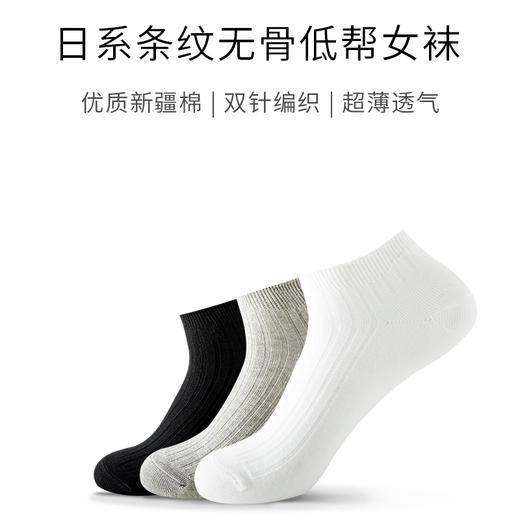 【女袜】日系条纹无骨低帮双针袜（3双） 商品图0