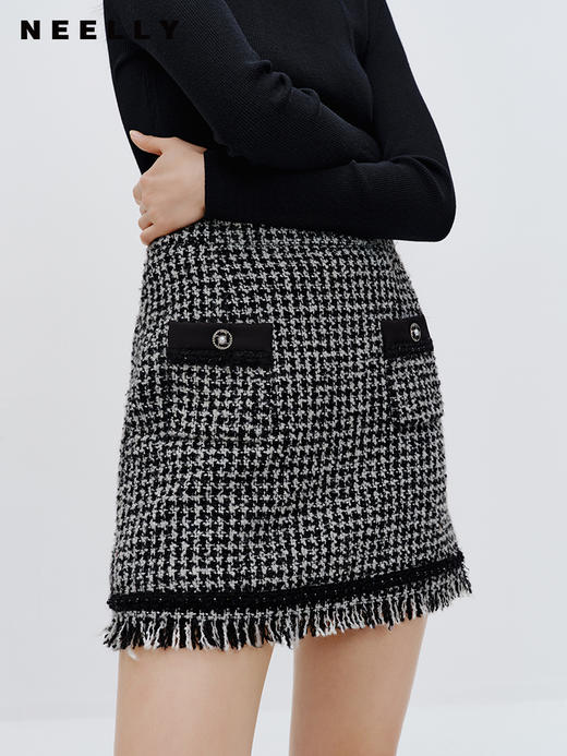 NEELLY纳俪商场同款千鸟格A字裙女2023秋季新款小众设计感半身裙N23083E01160 商品图0