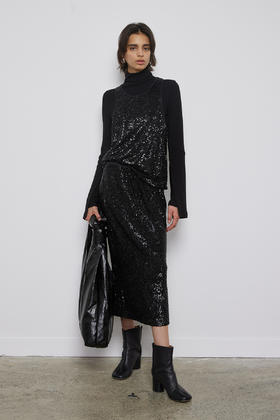 亮片开衩中长半裙