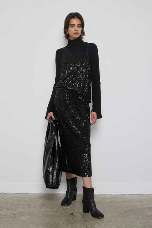 亮片开衩中长半裙 商品图0