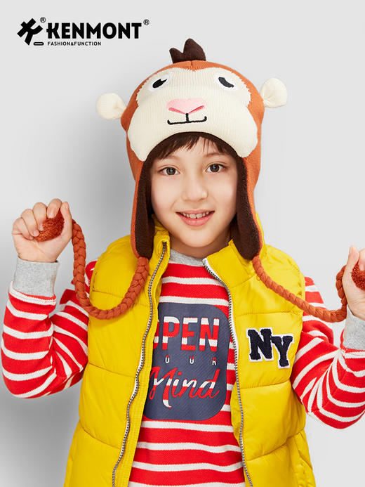 【云优选】卡蒙可爱卡通动物设计儿童毛线帽摇粒绒护耳亲肤保暖针织帽6-9岁 商品图5