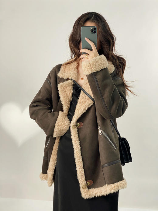 YX【定制10天】设计感皮毛一体外套女2022冬季新款韩版时尚休闲加厚羊毛皮草大衣 商品图1