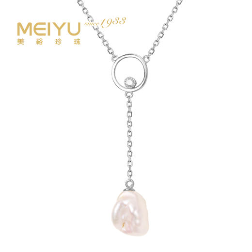 美裕 银925淡水珍珠吊珠链 9-10mm白，异形，链长48cm（含珍珠）106546 商品图0