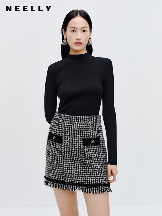 NEELLY纳俪商场同款千鸟格A字裙女2023秋季新款小众设计感半身裙N23083E01160 商品图2