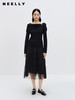 NEELLY纳俪商场同款黑色网纱半身裙2023秋新款遮胯显瘦法式中长裙N23083E01159 商品缩略图1