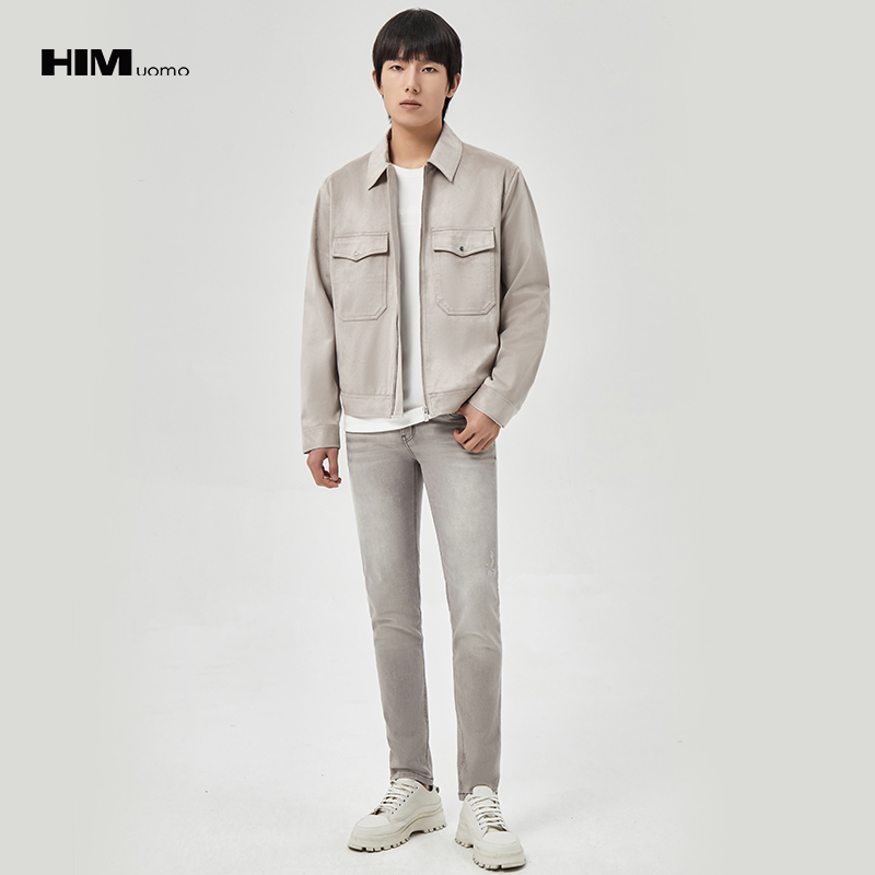 HIM漢崇 仿麂皮绒复古机车夹克男休闲百搭短款翻领外套 2025秋季