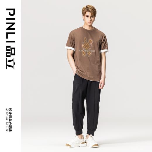 PINLI品立春季新款兔子烫钻短袖T恤纯棉休闲体恤BG231111054 商品图1