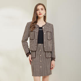 NG103斯尔丽瑟俪2023秋季新款浪漫撞色小香风百搭外套套装