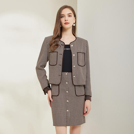 NG103斯尔丽瑟俪2023秋季新款浪漫撞色小香风百搭外套套装 商品图0