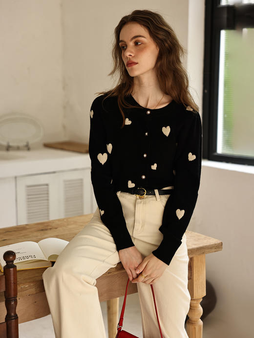 HeyDress爱心针织开衫女秋季法式复古羊毛衫毛衣上衣 商品图1