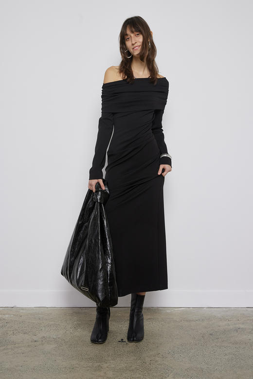 翻领一字肩开衩长袖 商品图0