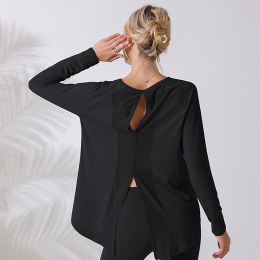 网纱拼接瑜伽上衣秋冬长袖裸感运动上衣罩衫宽松显瘦跑步t恤速干JM 000 WT389 商品图1