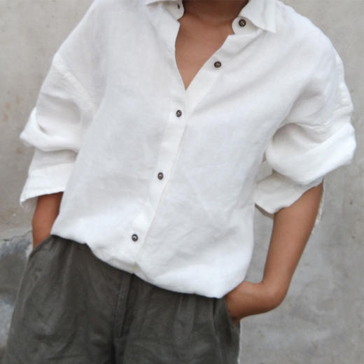 全麻质地，中性款， 极简舒适，经典款白衬衫 商品图0