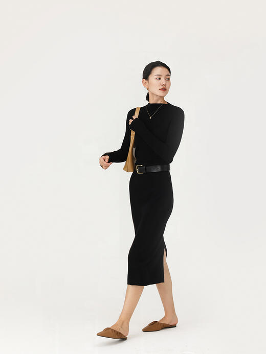 HeyDress针织半身裙女秋季法式修身开叉弹力直筒半裙显瘦包臀裙子 商品图1