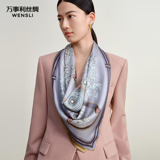 万事利“繁花颂歌”75厘米双面印花中方巾 商品图0