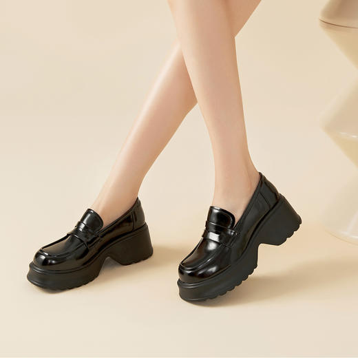 Safiya/索菲娅2023秋季新品 潮流厚底粗跟方头复古英伦JK小皮鞋乐福鞋 SF33112054 商品图1
