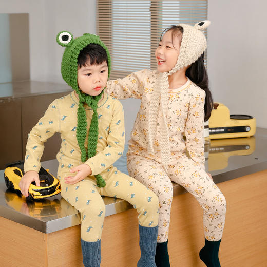 【儿童A类纯棉保暖内衣】秋冬日韩版新款 大中小童男女童家居提花秋衣秋裤 商品图1